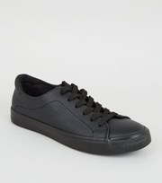 New Look Black Leather-Look Lace Up Trainers